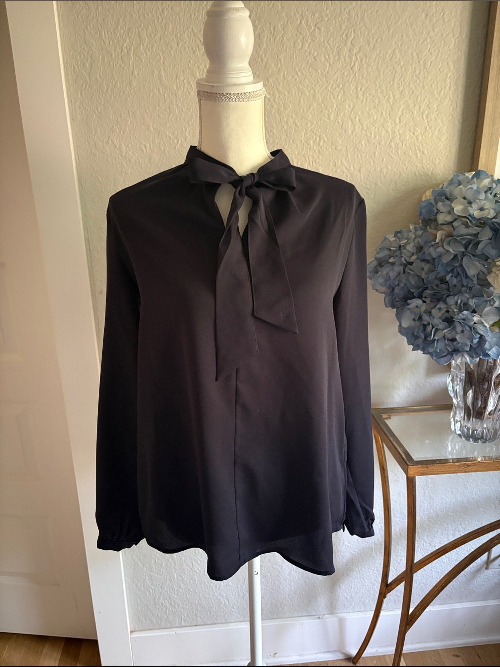 Women’s dark Navy Bow-Tie Neck Long Sleeve Blouse